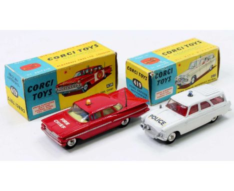 Corgi Toys, 2 boxed examples comprising No. 419 Ford Zephyr Motorway Patrol car, white body with red interior and spun hubs w