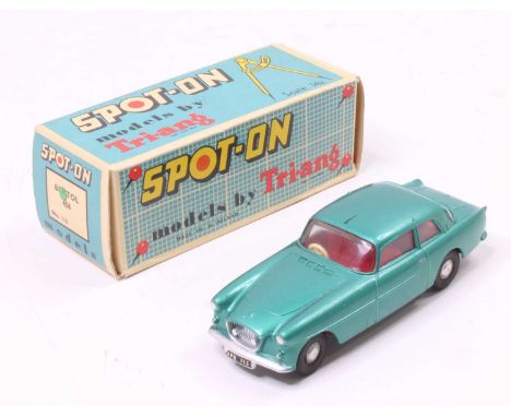 Spot-On No.115 Bristol 406, metallic green with red interior and cast spun hubs, in the original blue and white all card box,