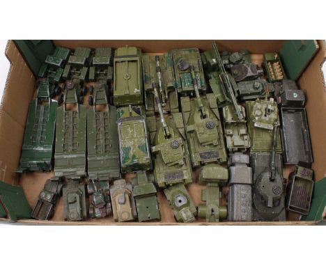 One tray containing a quantity of Dinky Toys military vehicles in play worn condition to include, No. 660 Tank Transporter wi