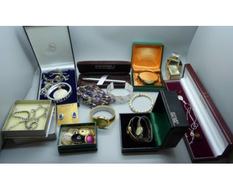 A pair of 9ct gold and paste earrings, a pair of yellow metal stud earrings, together with a collection of costume jewellery 