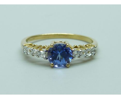 A 9ct gold tanzanite and zircon ring, 1.7g, N
