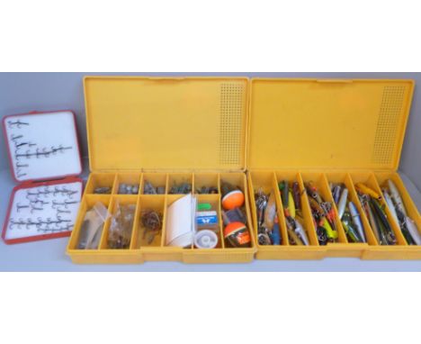 A case of fishing lures, a case of weights, swivels and a case of hooks