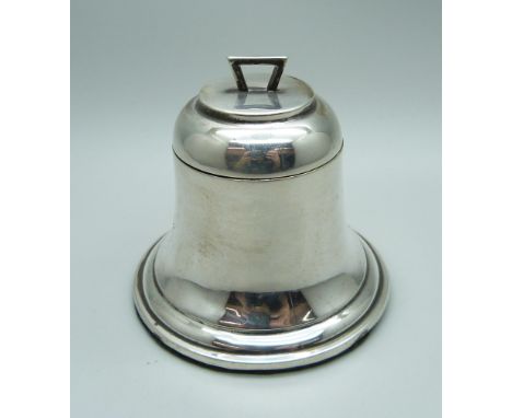 A silver inkwell in the form of a bell, Birmingham 1914