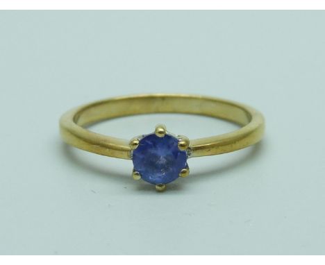 A TGGC silver tanzanite solitaire ring, P