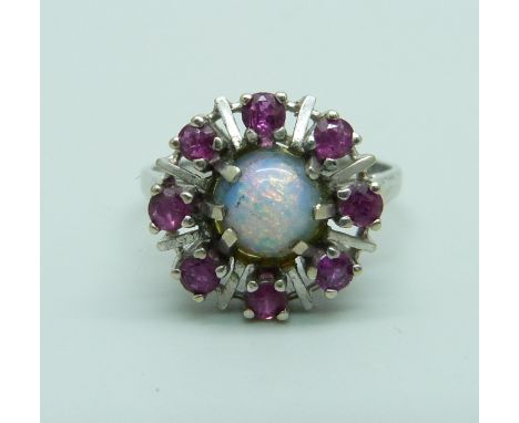 A 14ct gold ruby set ring, 4.3g, R