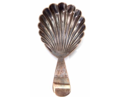 George IV Old English pattern caddy spoon with initialled handle and scalloped bowl, length 8cm, weight approx 13gms, London 