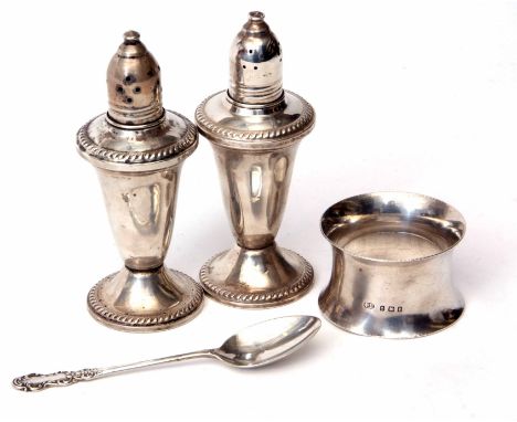 Mixed Lot: pair of white metal casters, each of urn shaped form with screw down covers and spreading circular bases (loaded) 