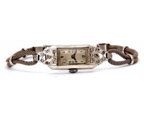 Early 20th century mixed metal ladies cocktail watch, the Swiss 15-jewel movement to a silvered rectangular dial with Arabic 