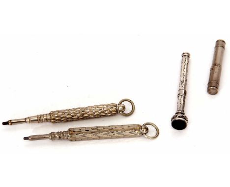 Mixed Lot: Victorian silver cased hexagonal retractable pencil with paste set finial, Birmingham 1898, maker's mark FW, toget