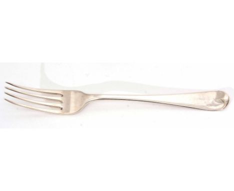 Late George III Old English pattern dinner fork, crested verso, length 20cm, weight approx 59gms, London 1815, maker's mark P
