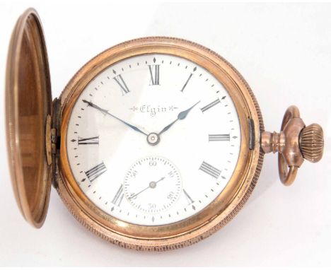 Early 20th century American gold plated full hunter keyless lever watch, Elgin Natl Watch Co, 10438984, the engraved 15-jewel