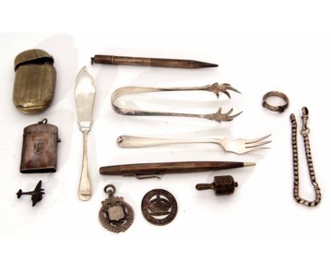 Mixed Lot: comprising two various silver cased propelling pencils together with a shield shaped chain fob, National Reserve l