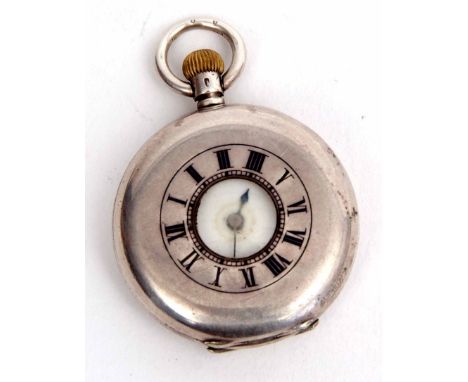Early 20th century Swiss silver cased half hunter keyless fob watch, Alpine, the frosted gilt and jewelled movement with bi-m