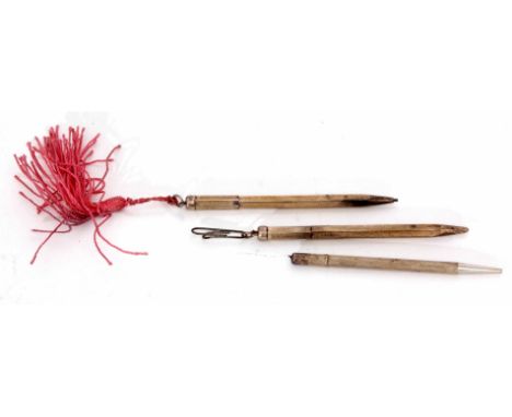 Mixed Lot: comprising two Elizabeth II silver cased propelling pencils, each of hexagonal form with all over engine turned de