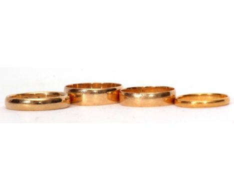 Mixed Lot: three 18ct gold wedding rings, 9gms gross weight (3) together with a 22ct gold wedding ring, 1.8gms  (4)