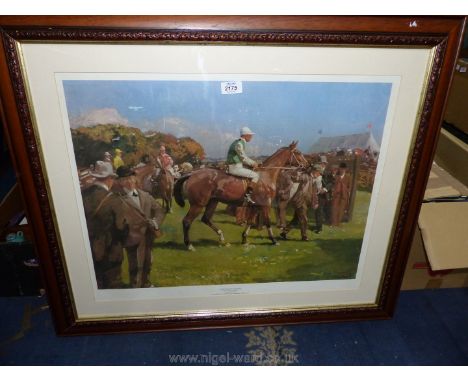 'At Hethersett Races', a Print from the original 1904 oil by Sir Alfred Munnings, framed and glazed, 34'' x 29''.