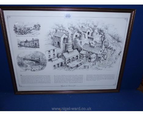 A large Print of Clydach Ironworks by Abergavenny artist and industrial historian, Michael Blackmore, 23 1/2'' x 17 1/2''
