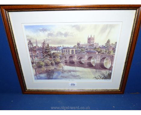 A framed and mounted Limited edition Print, no. 152/250 entitled ''The Old Bridge, Hereford'', 22'' x 18''