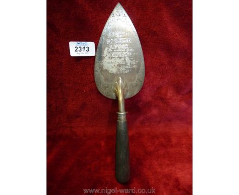 A Presentation Trowel dated Dec 15th 1905, to Mr T. James on behalf of the Band of Hope, on the occasion of the memorial ston