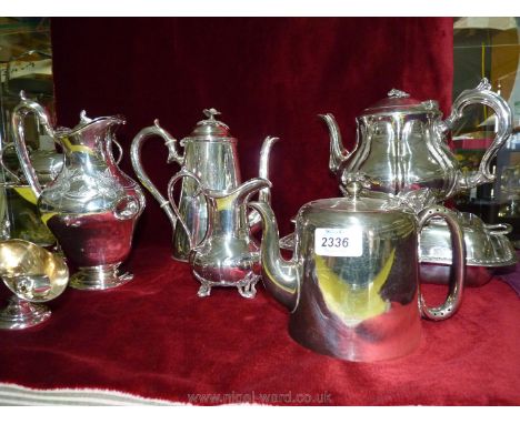 A quantity of plated and white metal items including teapot, coffee pot, comport, sucrier, jug etc.