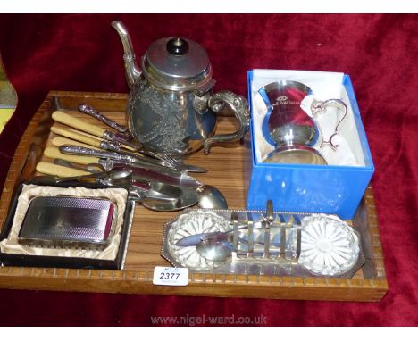 A boxed white metal clothes brush, boxed Garrard epns tankard 'Midland Agriculture', breakfast set - toast rack, jampot and m