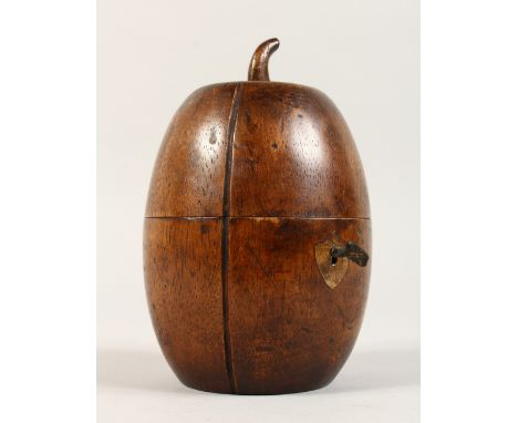 A GEORGIAN STYLE MELON SHAPED TEA CADDY. 7ins high.