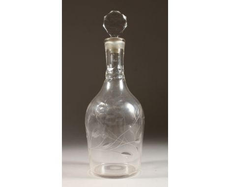 A JACOBITE DECANTER AND STOPPER, with facet cut roses. 11.5ins high.