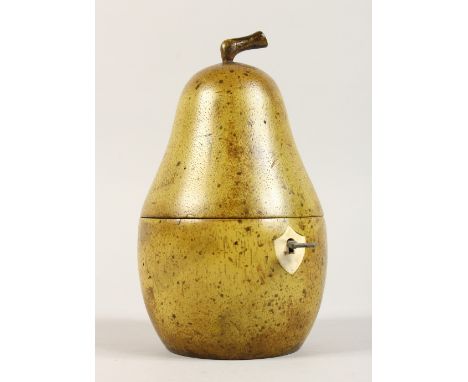 A GEORGIAN STYLE GREEN STAINED PEAR SHAPED TEA CADDY. 7ins high.