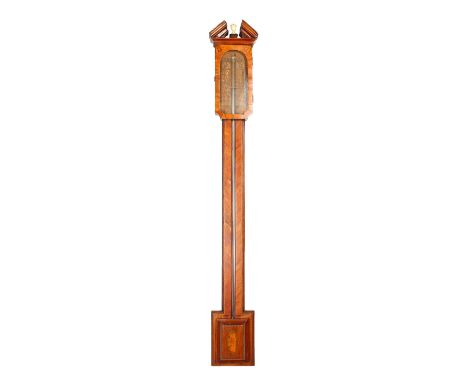 A GEORGE III MAHOGANY STICK BAROMETER with paper face, London. 3ft 2ins long.