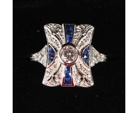 A SILVER ART DECO RING.