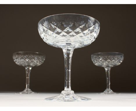 THREE WEBB CRYSTAL CHAMPAGNE SAUCERS. 5.25 ins high.