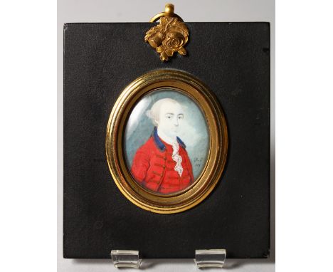 THOMAS REDMOND (1745-1785) PORTRAIT OF JOHN MURRAY, 3RD DUKE OF ATHOLL, wearing a red coat and a silk cravat. 1.75ins x 1.5in
