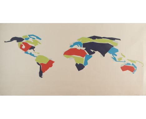 Suzanne Caporael (American, b. 1949). Lithograph and stencil print titled "Arbitrary World" depicting a color-blocked abstrac