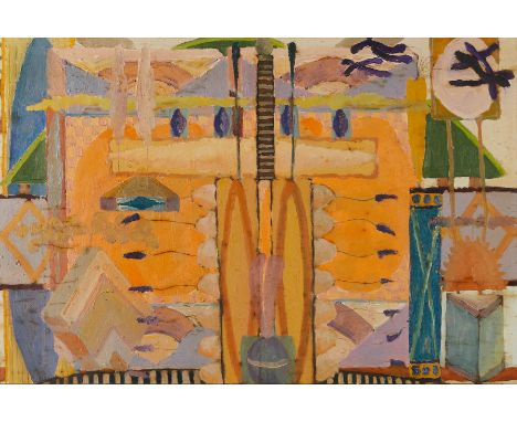 Jack Portland (American, b. 1946). Acrylic painting on masonite titled "Here's Another Fine Mess You've Got Me Into" depictin