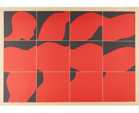 Ernest Trova (American, 1927-2009). Oil on canvas titled "Canto Profile Sections," depicting an increasingly close profile in