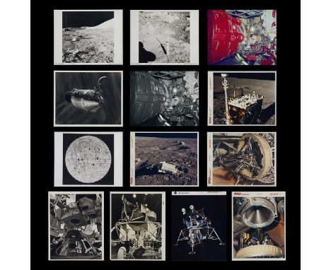 Group of NASA photographs including:Eleven original, vintage photographs including:One photo depicting the lunar surface, num