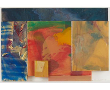 Sam Gilliam (American, 1933-2022). Acrylic on birch plywood titled "The Chartmaking" depicting a colorful abstract compositio