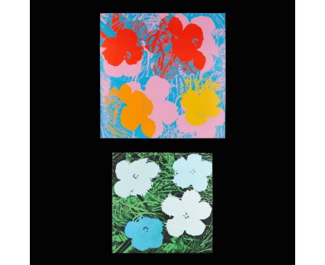 After Andy Warhol (American, 1928-1987). Group of two silkscreens based on Warhol's iconic 1970 "Flower" portfolio. One in bl