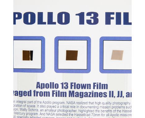 Collection of three flown film fragments from the lunar surface, filmed during the Apollo 13 mission. Affixed to a certificat