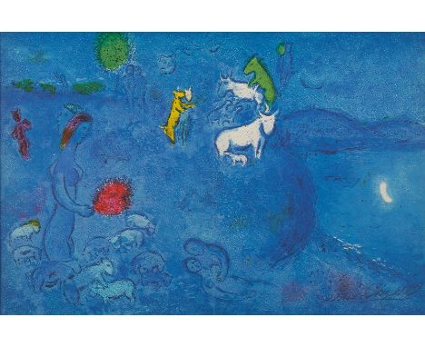 Marc Chagall (Russian/French, 1887-1985). Lithograph on paper titled "Spring" from "The Daphnis &amp; Chloe" portfolio, depic