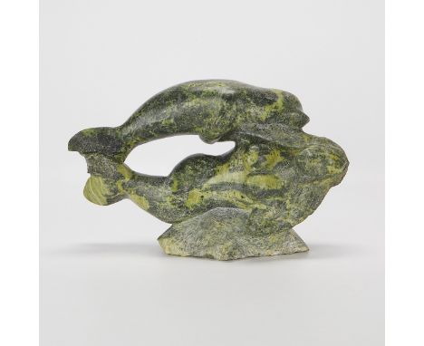 Kellypellik Kimikpik (Cape Dorset Inuit), 20th c). Large Native American Inuit carving in green stone titled "Seamaid &amp; W