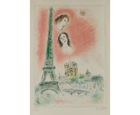 Marc Chagall (Russian/French, 1887-1985). Lithograph on Arches paper titled "Paris of Dream" depicting a dream-like depiction