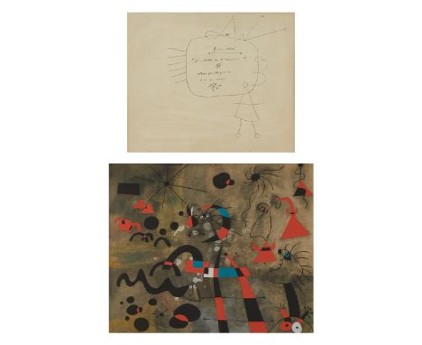 Joan Miro (Spanish (Catalan), 1893-1983). Lithograph on paper titled "L'echelle de l'evasion (The Escape Ladder)" depicting a