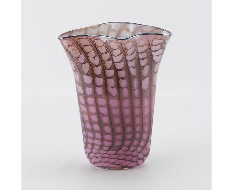 Tom Philabaum (American, b. 1947). Reptilian blown glass vase in pink and black, 1983. Signed and dated along the underside.P