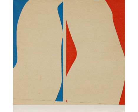 Ernest Trova (American, 1927-2009). Liquitex on canvas painting titled "Study / Falling Manscape" depicting an abstract compo