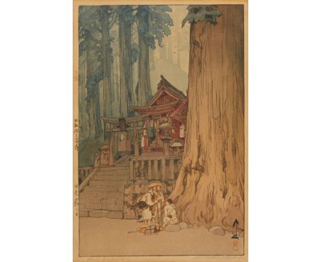 Hiroshi Yoshida (Japanese, 1876-1950). Japanese shin-hanga woodblock print titled "Nikko kiri no hi (Misty day in Nikko)," de