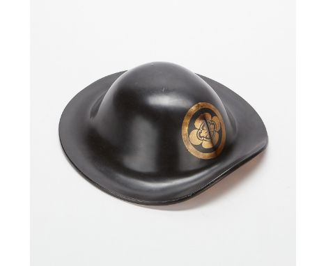 Japanese Edo period shingen style jingasa samurai helmet, likely 18th-19th century. Lacquered wood with a gold overlay mon (c