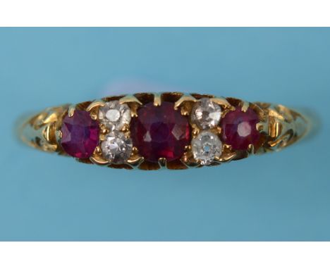 An 18ct gold, ruby and diamond ring, approx. ring size R½  Condition report Report by NG

It is approx. 3.4 g (all in)