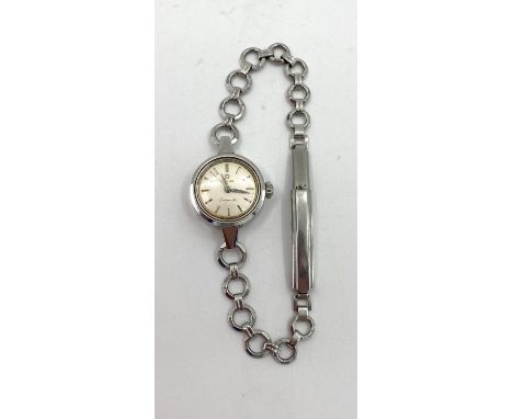 An Omega Seamaster Ladymatic wristwatch, Automatic movement, 18mm pearl face with baton markers, running at time of catalogui