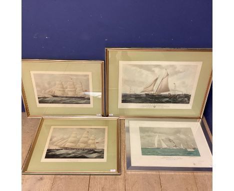 A set of matching framed glazed and mounted prints of Yachts, The America, The Betty Darling, The James Nicol Fleming", some 